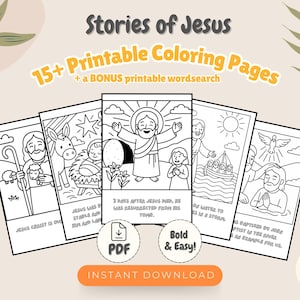 Stories of Jesus- Christian Kids Coloring Pages | Bold & Easy Printable Bible Pages | Sunday School Activity | Homeschool