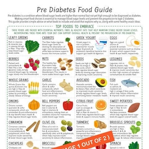 Pre-Diabetes Food Guide/ 2-page PDF/ PRINTABLE DOWNLOAD/ Patient Education, Cheatsheet, Prediabetics Nutrition Chart, Managing Prediabetes