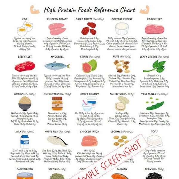 High Protein Foods Meal Plan for Weight Loss Chart Etsy UK