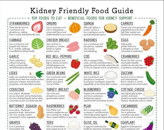 Kidney Health Food Chart Nutrition Poster Kidney Friendly Food Guide