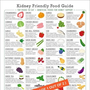 Niervriendelijke voedingsgids/2 pagina's pdf-bestand PRINTBARE DOWNLOAD/ Patiëntenvoorlichting, voeding, welke voedingsmiddelen te eten en te vermijden, nierziekte, nier