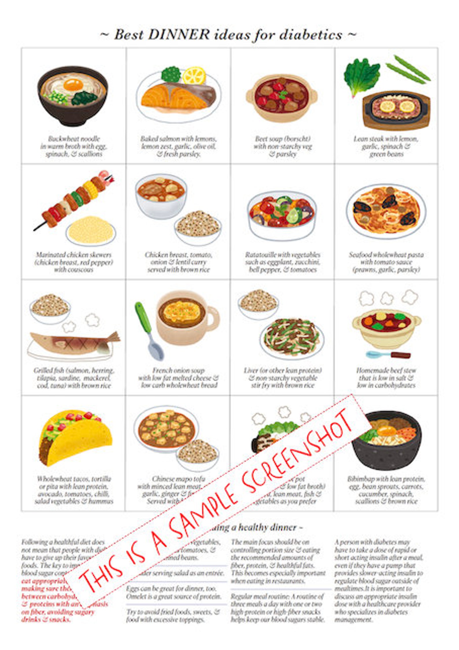 Diabetes Meal Ideas for Breakfast, Lunch & Dinner/ 3 Pdf PRINTABLE