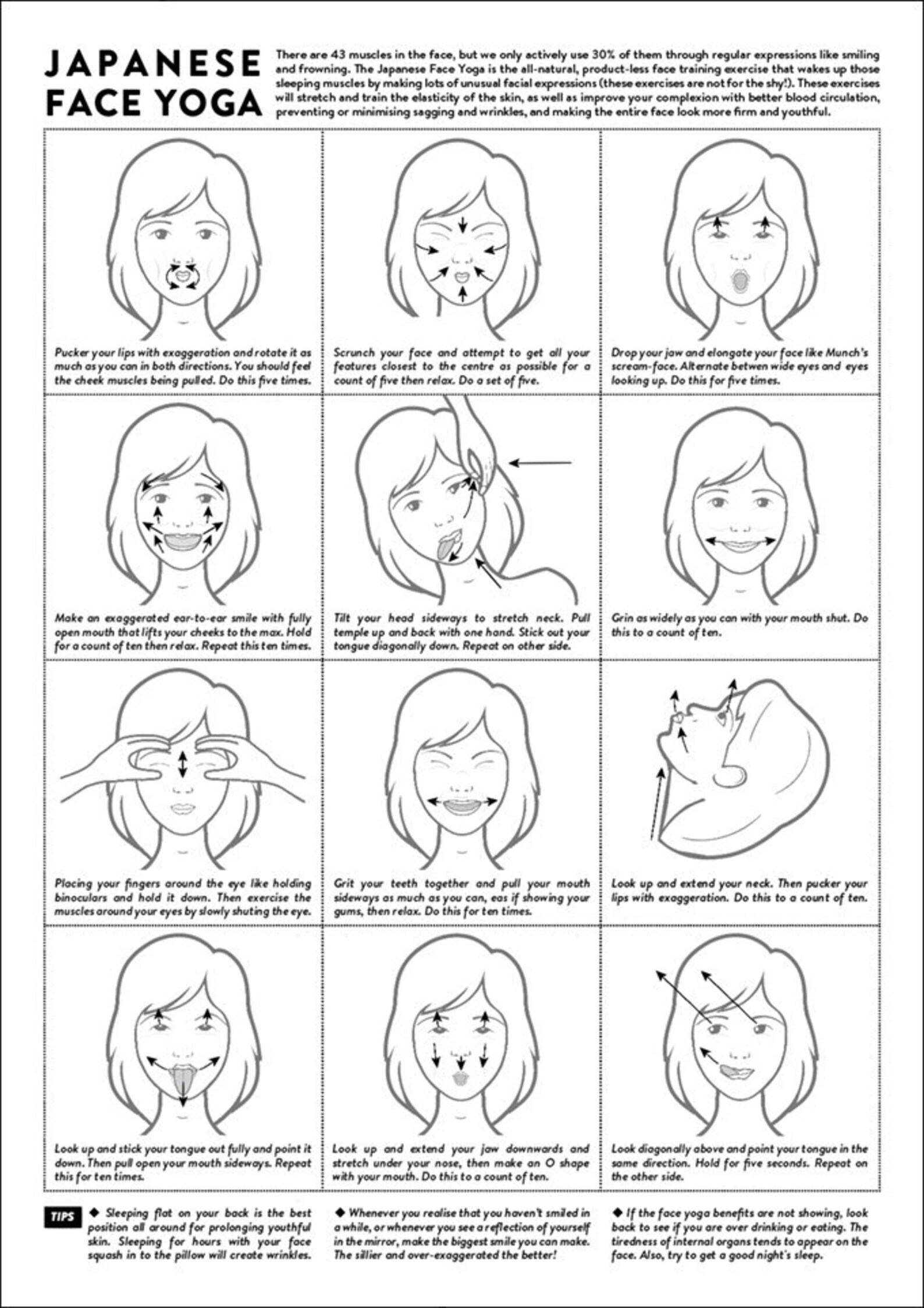 Japanese Face Yoga Facial exercise direction guide chart Etsy