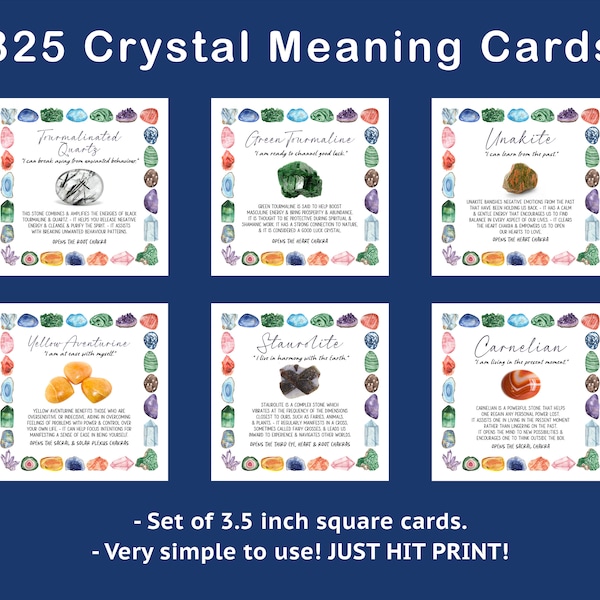 325 Crystal Information Cards Bundle Set, Digital Download - print-at-home cards with crystal/ gemstone meaning & info