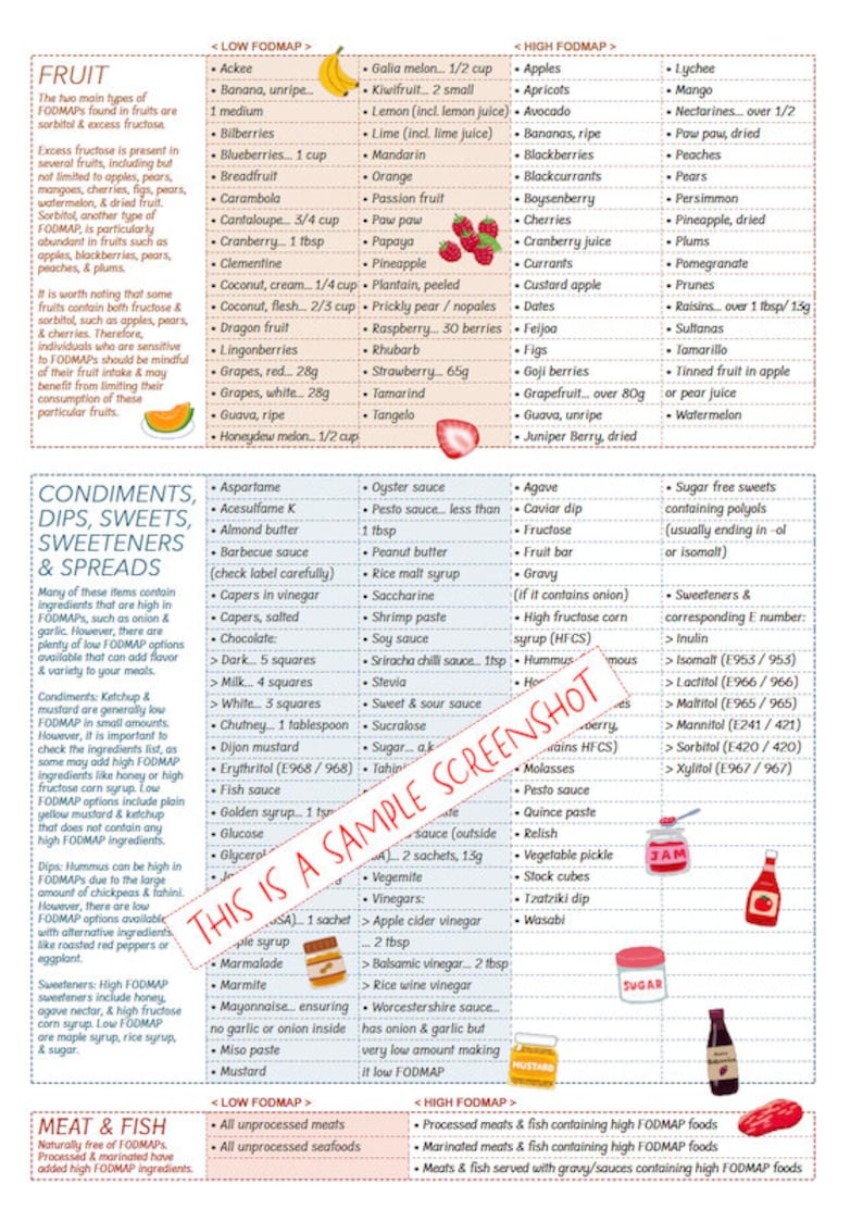FODMAP foods list / At-a-glance chart to see which foods are low or high / 4 page Pdf / PRINTABLE DOWNLOAD / Patient education, Cheat sheet image 2