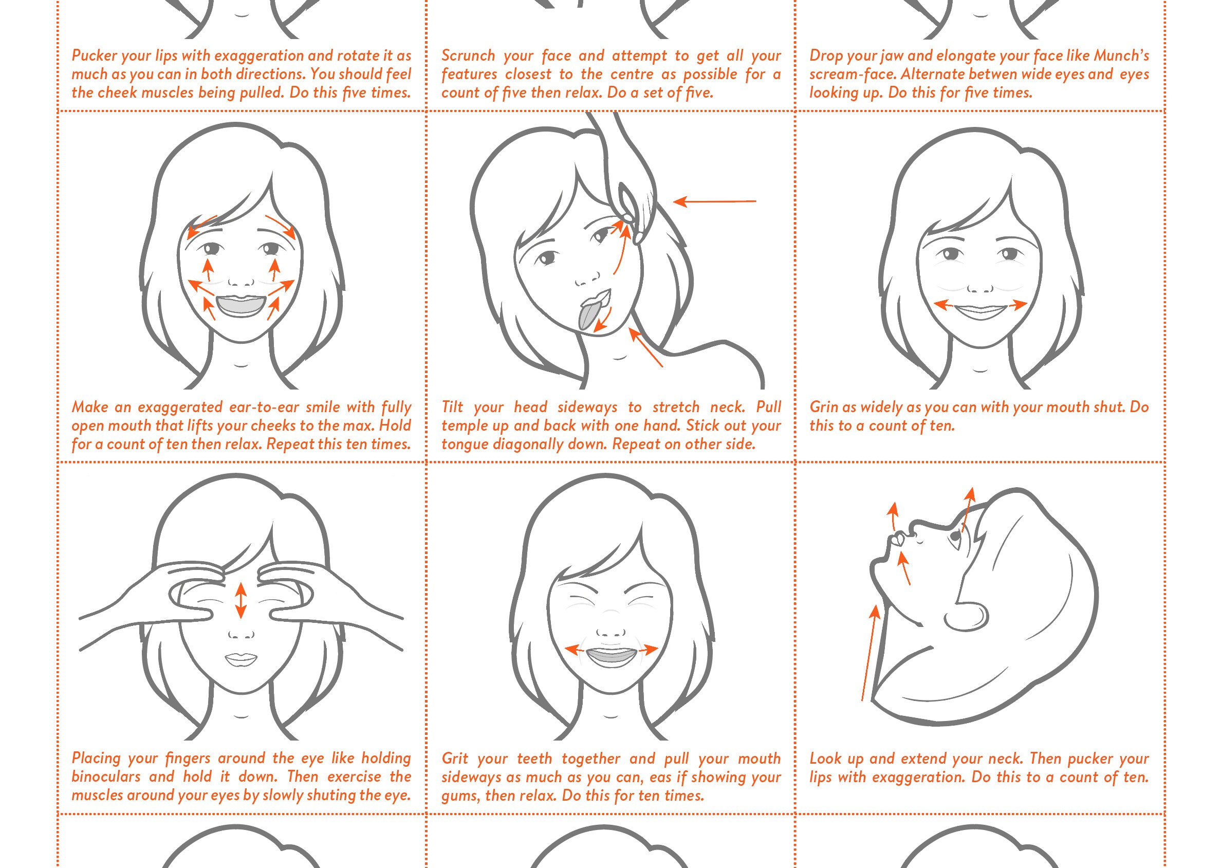 Japanese Face Yoga Facial Exercise Direction Guide Chart Etsy UK
