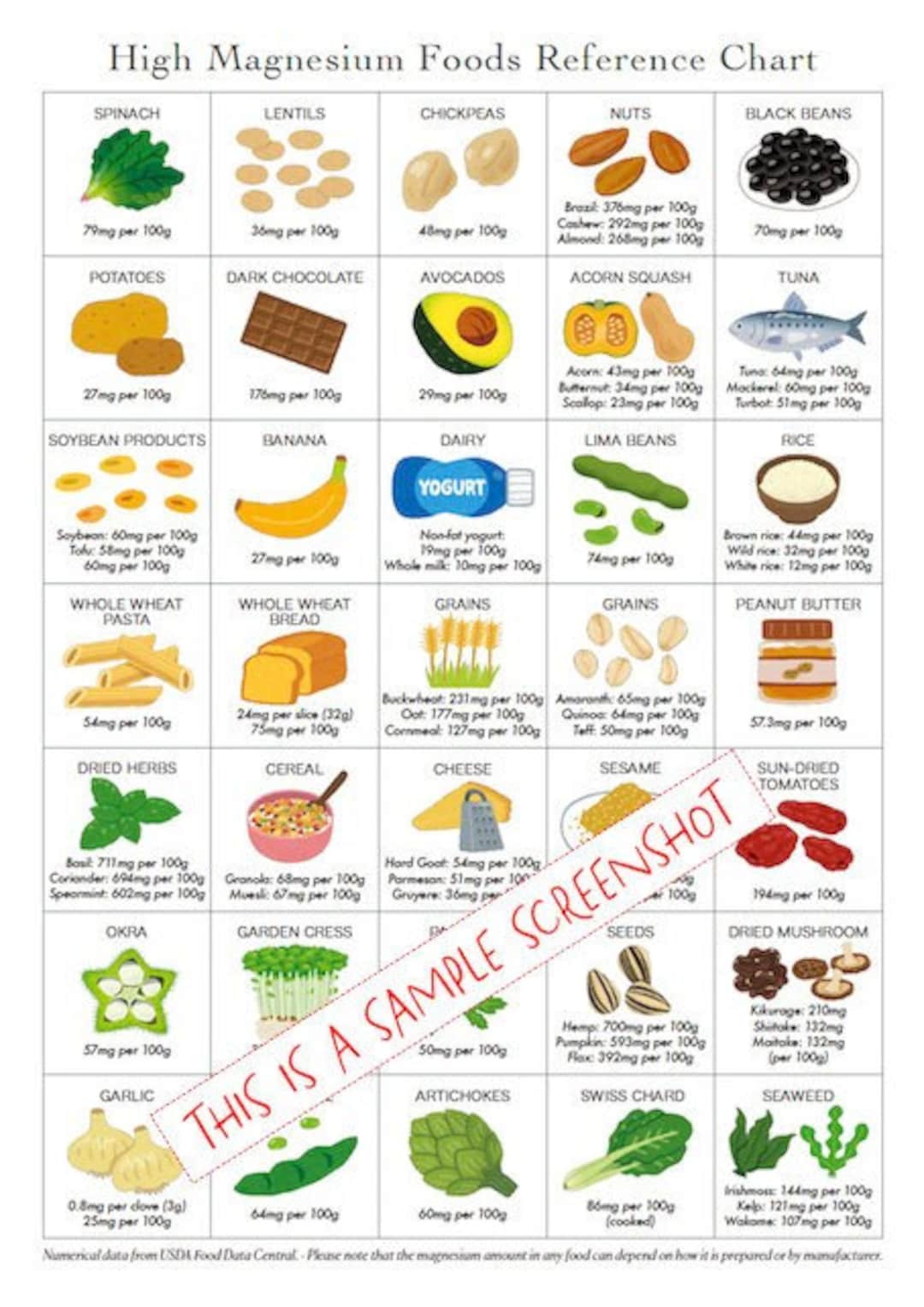 High Magnesium Foods Poster List Guide PRINTABLE DOWNLOADS Patient Education Healthy
