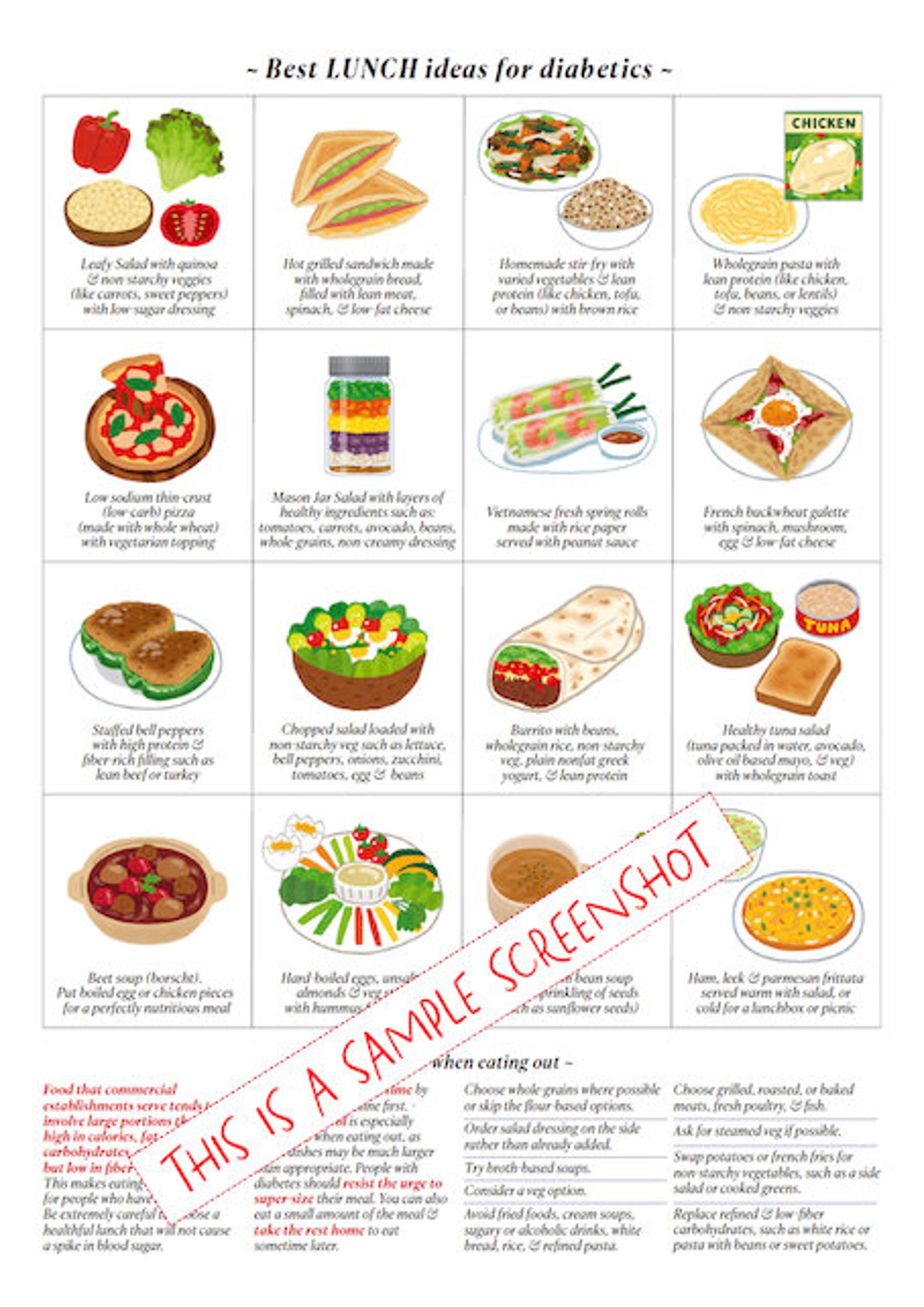 Diabetes Meal Ideas for Breakfast, Lunch & Dinner/ 3 Pdf PRINTABLE