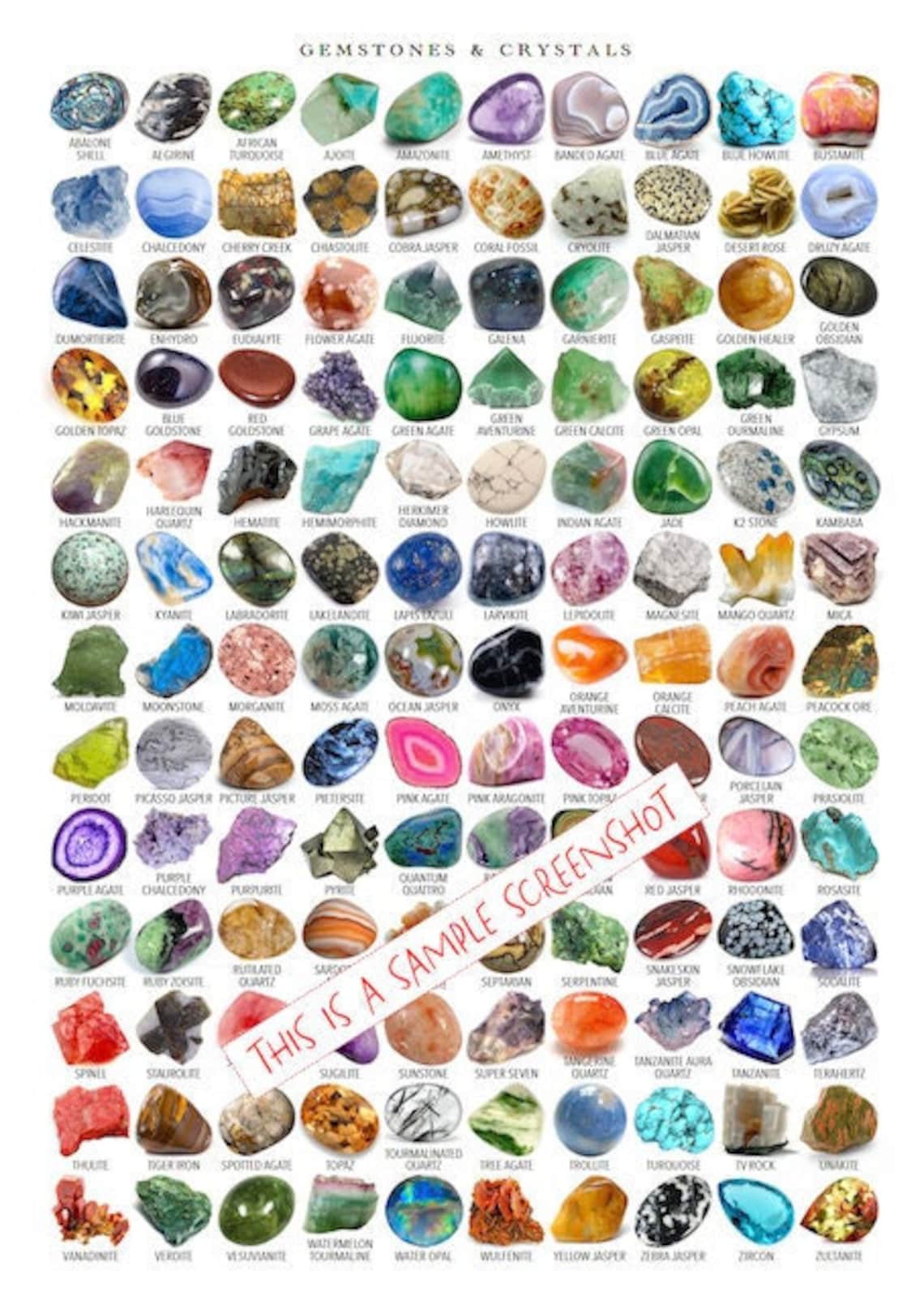 Gemstones and Crystals Identification Poster, PRINTABLE / INSTANT