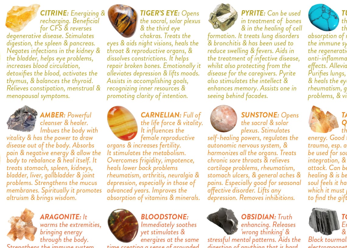 Crystal Healing Reference Chart PRINTABLE / INSTANT DOWNLOAD Etsy UK