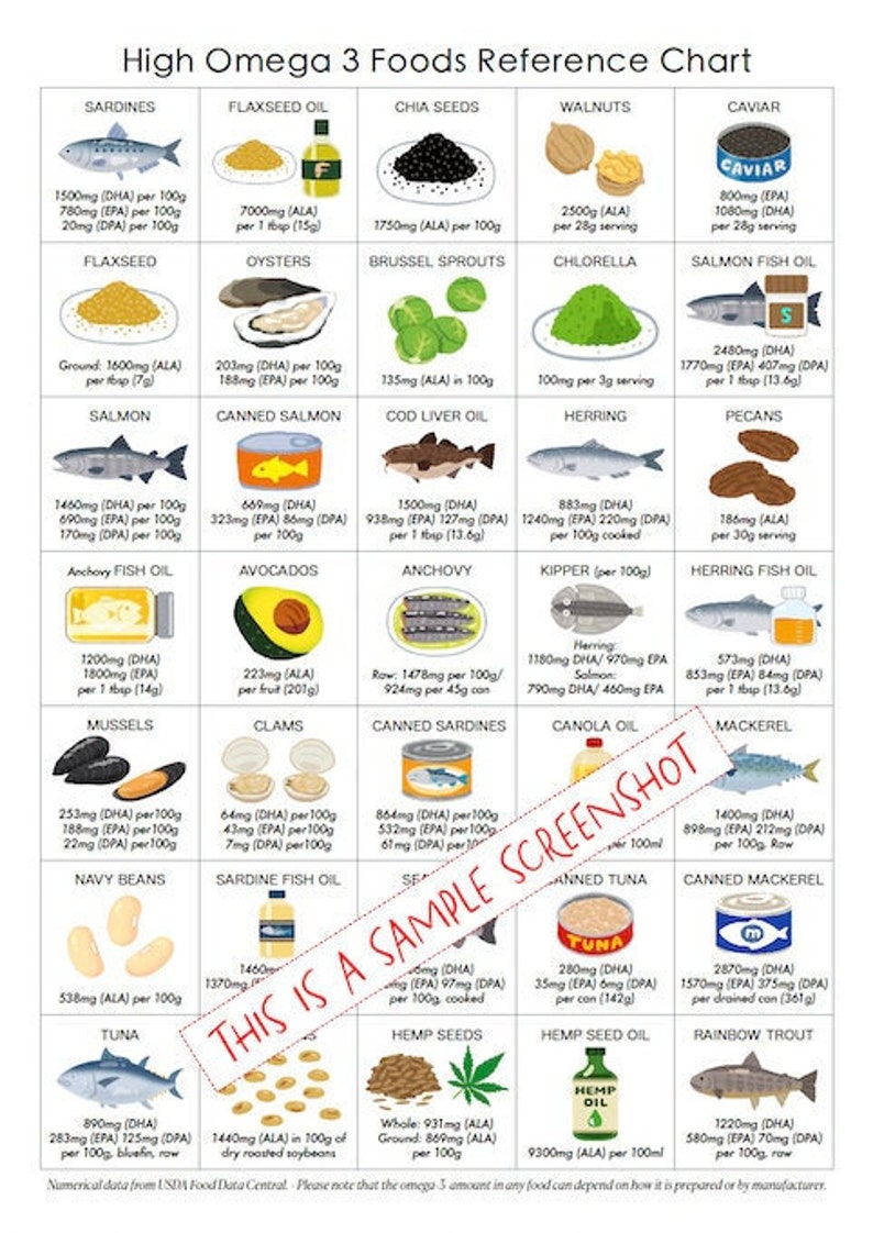 High Omega3 Foods List / Poster/ Guide / Reference / 1 Page/ PRINTABLE