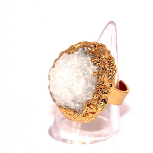 White Ring,Druzy Gold Plated Ring, Adjustable Ring, Natural Druzy Ring, Gift for Her