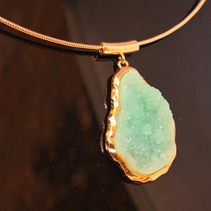 Gold Plated Simulated Druzy Pendant Choker with Extendable Chain