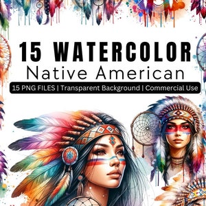 15 donne native americane PNG Dreamcatcher Design Indian Girl Stampabile Clipart Digital Card Making Immagine tribale Uso commerciale