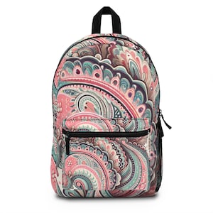 Pink Paisley Backpack-Lightweight Waterproof Durable School Bag, School Backpack, Teen Girl Backpack, Travel Bag, Hiking Bag, Boho Backpack