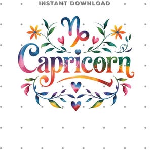 Capricorne PNG Capricorne SVG Capricorne Jpg Capricorne Pdf zodiaque Sublimation Design astrologie gobelet Image Capricorne bricolage cadeau casquette Clipart