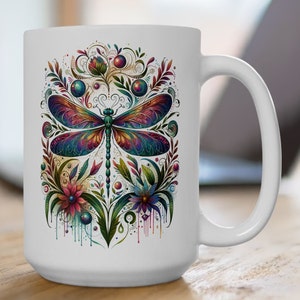 Bellissima tazza da caffè in ceramica con libellula da 11/15 once, regalo con libellula, tazza con libellula ad acquerello, tazza con spirito animale, decorazione con libellula, regalo per la mamma