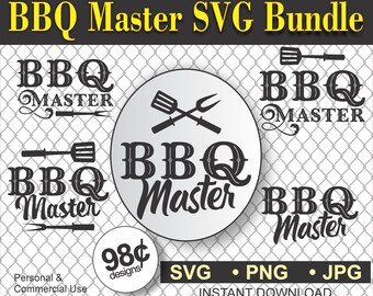 BBQ Master Bundle Svg Png Jpg , Bundle of 5 Designs, Digital Download Cricut Silohette Cutter Image, BBQ Svg, BBQ Master Svg, Grill Svg
