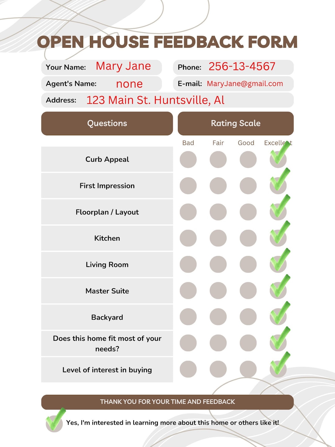 Open house feedback form agent tool real estate form real estate