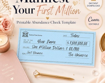 Million Dollar Check Template: Financial Abundance Manifestation Tool, Canva Editable, Canva Template, Manifest Money, Manifesting Abundance