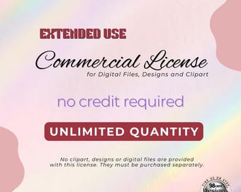 Diseños con licencia comercial extendida: licencia de cantidad ilimitada para toda la tienda (la licencia no incluye imágenes prediseñadas).