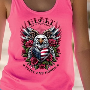 Patriot Heart Racerback TankTop Trendy 4th of July Independence Day Apparel Best Women Clothing Rose Eagle Design Gym Shirt Summer Girl Tank
