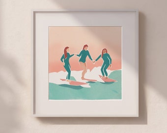Friends Surf Together Stay Together - Art Print - Illustrated Print - Surf Art Print - Surf Illustration - Inspirational Print - Surf Gift