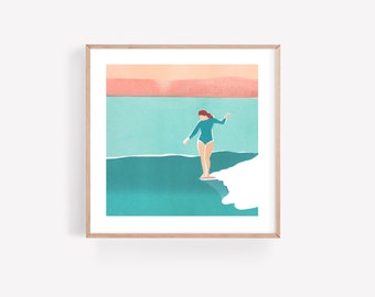 Peaceful Hang 10 - Art Print - Illustrated Print - Surf Art Print - Surf Illustration - Inspirational Print - Surf Gift