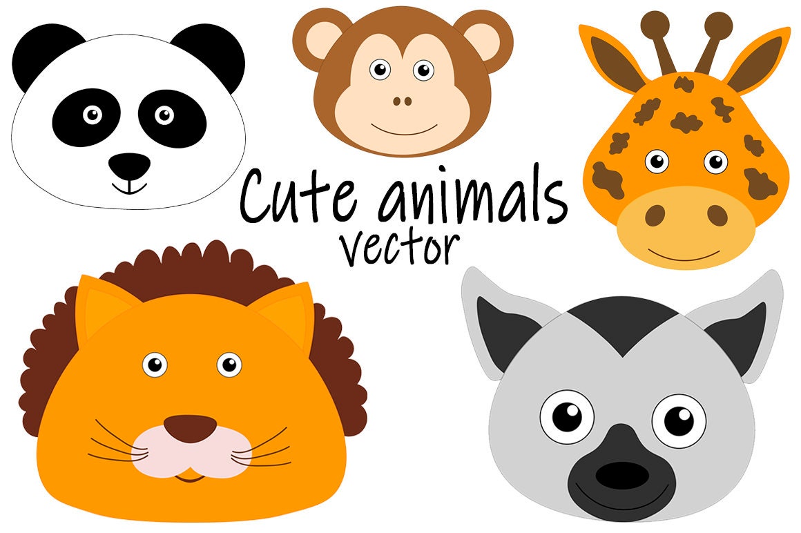Süße Tiere Clipart. Süße Tiere Gesichter Vektor. Niedliche | Etsy