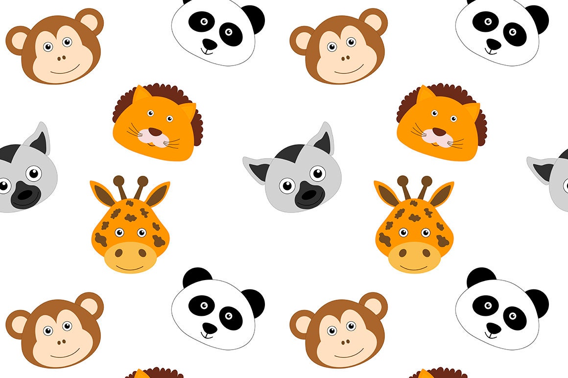 Süße Tiere Clipart. Süße Tiere Gesichter Vektor. Niedliche | Etsy