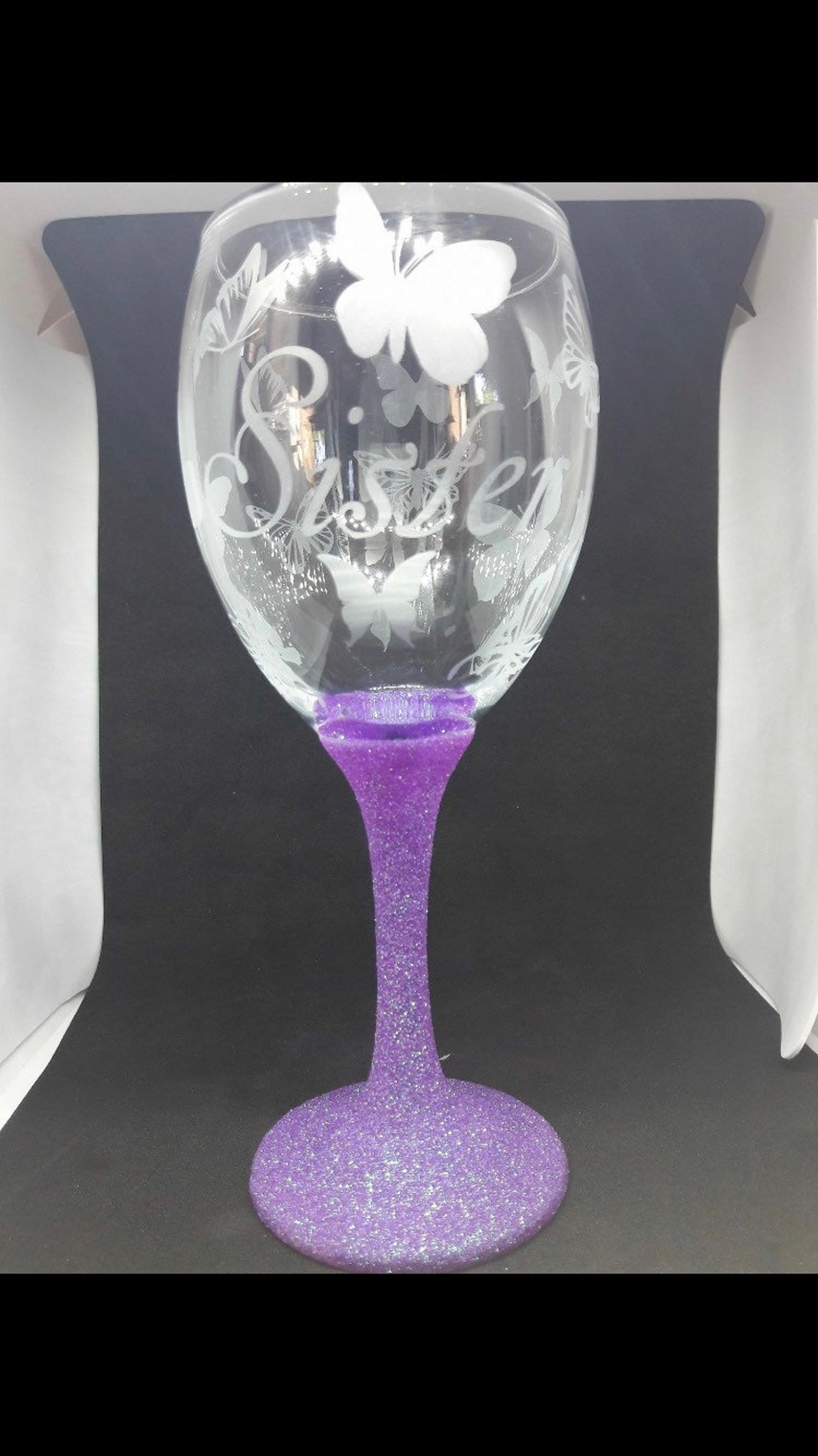 Fully Etched Butterfly Wine Glass Glitter Glass Occasions Etsy UK