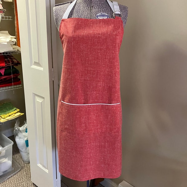 Apron Red with White Speckling Deep Double Pocket with White Piping