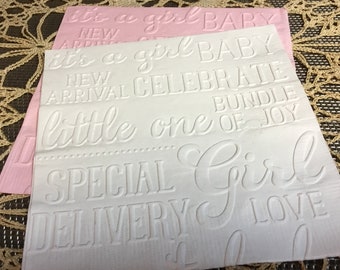 Baby Girl - Embossed Napkins - Baby Shower - Beverage - Cocktail