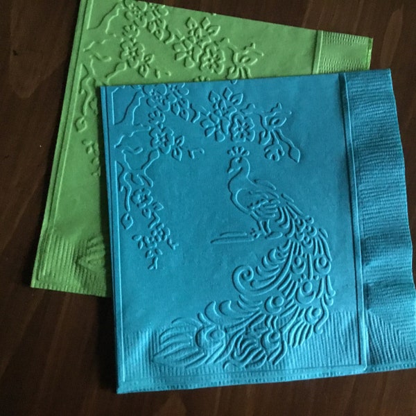 Peacock - Embossed Napkin - All Occasion - Bridal Shower - Wedding- Beverage - Cocktail