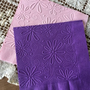 Floral - Embossed Napkin - All Occasion - Wedding- Bridal Shower- Beverage - Cockail