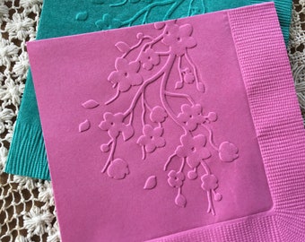 Floral - Cherry Blossoms- Embossed Napkin - All Occasion - Wedding - Bridal Shower - Beverage - Cocktail