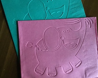 Eleohant -  Embossed Napkins - Stork & Elephant - Baby Shower - Party - Beverage - Beverage