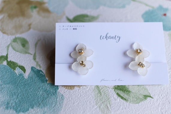 Double White Ajisai Hydrangea Earrings Made From Real Etsy Double White Ajisai Hydrangea Earrings Made From Real Etsy