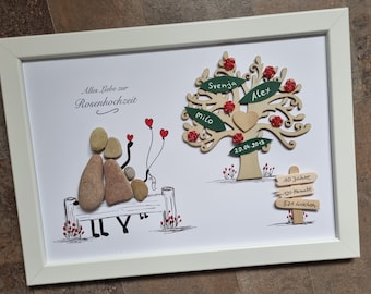 Gift for rose wedding, 10 years, 10th anniversary, gift, DinA4, wedding, stone picture, wedding anniversary, 10th wedding anniversary, personalizable