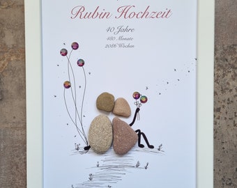 Carte Anniversaire Rubis Pour 40 Ans De Mariage (Noces De Rubis) - Papier 350g Avec Enveloppe Et Sceau - Cadeau élégant Et Humoristique