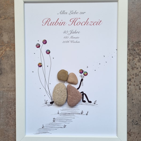 Rubinhochzeit, 40 Jahre, 40. Hochzeitstag, Geschenk zur Rubinhochzeit, DinA4, Hochzeit, Hochzeitsgeschenk, Steinbild