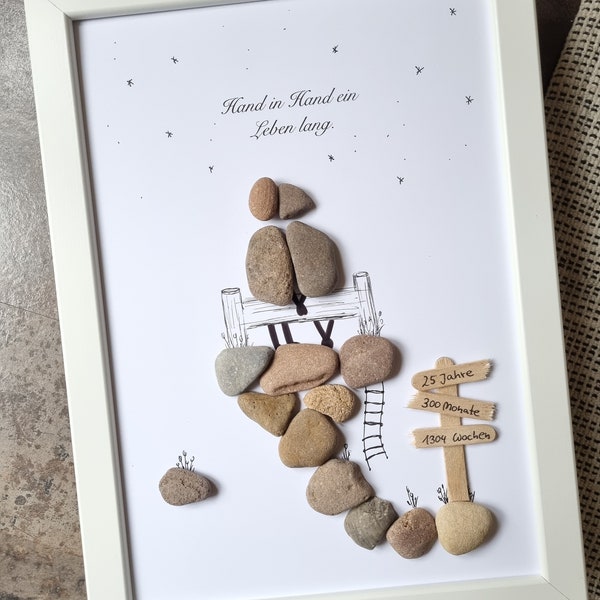 Silver wedding, 25 years, bridal couple, love, 25th wedding anniversary, wedding gift, stone image, DinA4, gift, wedding