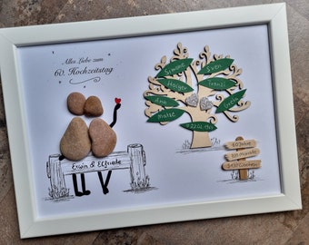 Nozze di diamante, nozze di diamante, 60 anni, 60° anniversario di matrimonio, diamante, regalo, immagine di pietra della coppia di sposi, DinA4