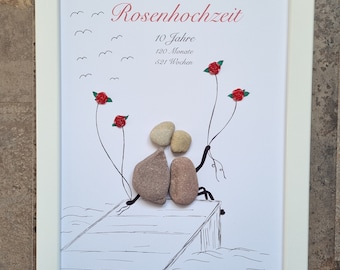 Rose wedding, 10 years, 10th anniversary, gift, DinA4, wedding, stone picture, wedding anniversary, 10th wedding anniversary