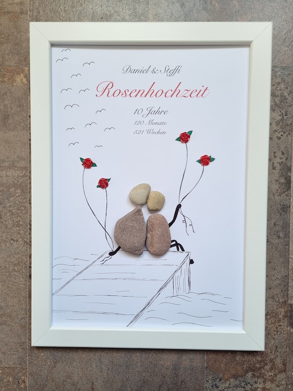 Rosenhochzeit, 10 Jahre, 10. Jahrestag, Geschenk, DinA4,  Hochzeit, Steinbild, Hochzeitstag, 10. Hochzeitstag