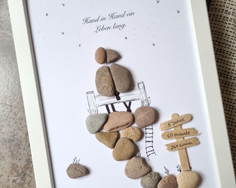 Wooden wedding, wedding gift, 5 years, 5 wedding anniversary, wooden wedding, gift, newlyweds stone picture, DinA4 customizable