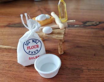 5 pcs. Baking set gnome door accessories kitchen baking table flour sack baking trays baking pans gnome rolling pin miniatures dollhouse gnome baking pans