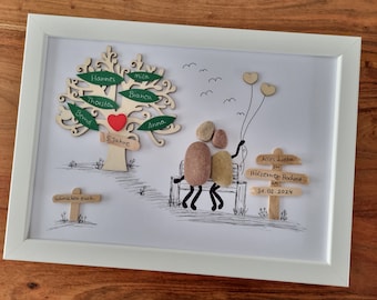 Wooden wedding, wedding gift, 5 years, 5 wedding anniversary, wooden wedding, 10 years, newlyweds stone picture, DinA4 customizable