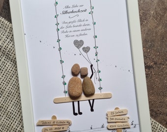 Silberhochzeit, 25 Jahre, Brautpaar, Liebe, 25. Hochzeitstag, Hochzeitsgeschenk, Steinbild, DinA4, Geschenk, Hochzeit