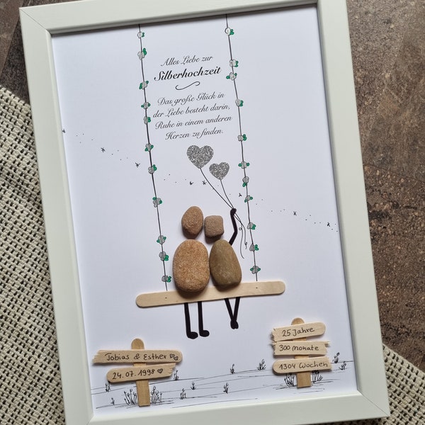 Silberhochzeit, 25 Jahre, Brautpaar, Liebe, 25. Hochzeitstag, Hochzeitsgeschenk, Steinbild, DinA4, Geschenk, Hochzeit